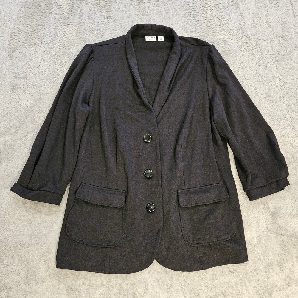 Cato Woman Black Knit Blazer Jacket Shawl Collar 3/4 Sleeve Plus Size 14/16W